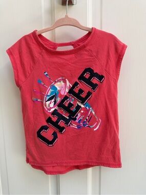 Gymgo XS 4 Girls Coral Graphic 'CHEER' Short Sleeve Tee Shirt Top Blouse